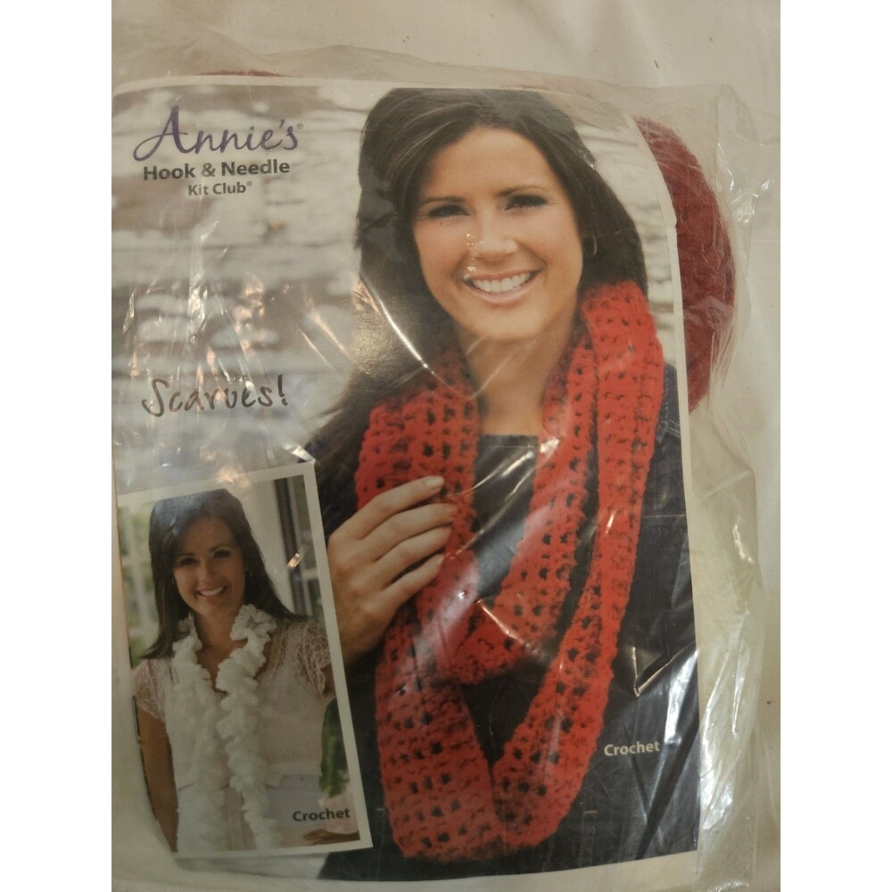 Annie’s Attic Hook & Needle Kit Club Crochet 2 Scarves HNK9035 Red White